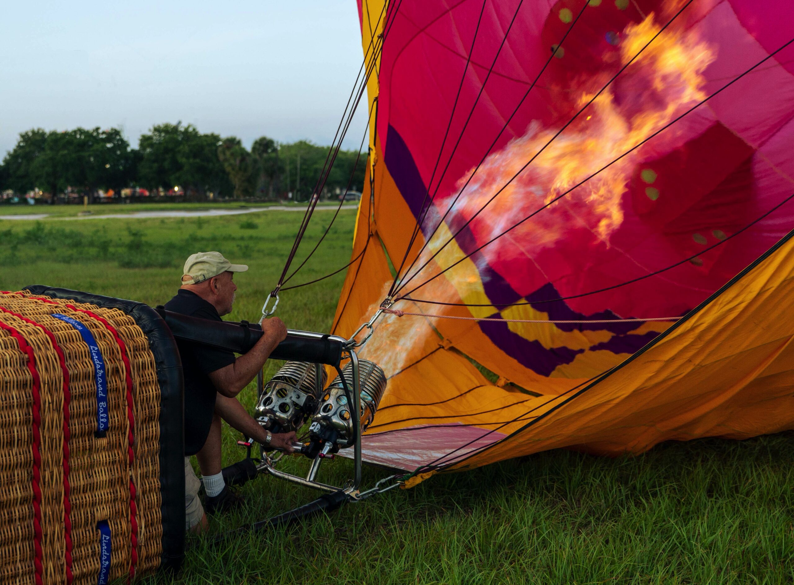 Heating up the hot air balloon.